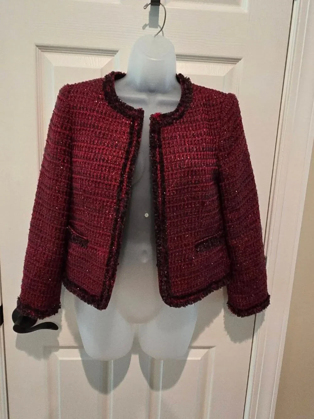 Alice + Olivia Kidman Metallic Red Tweed Jacket Size Small